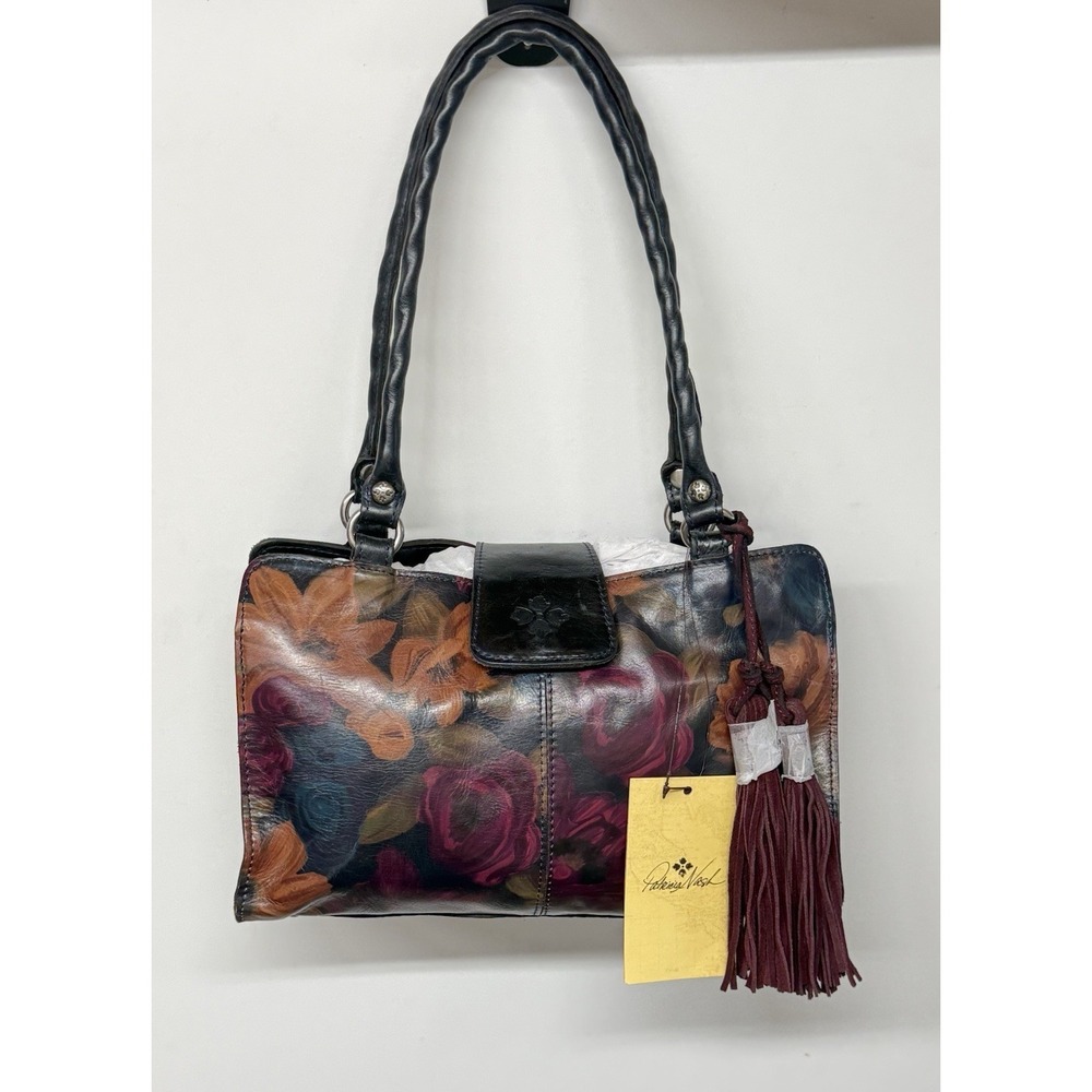 NWT Patricia Nash Rienzo Leather Satchel Shoulder Bag Peruvian Painting Black